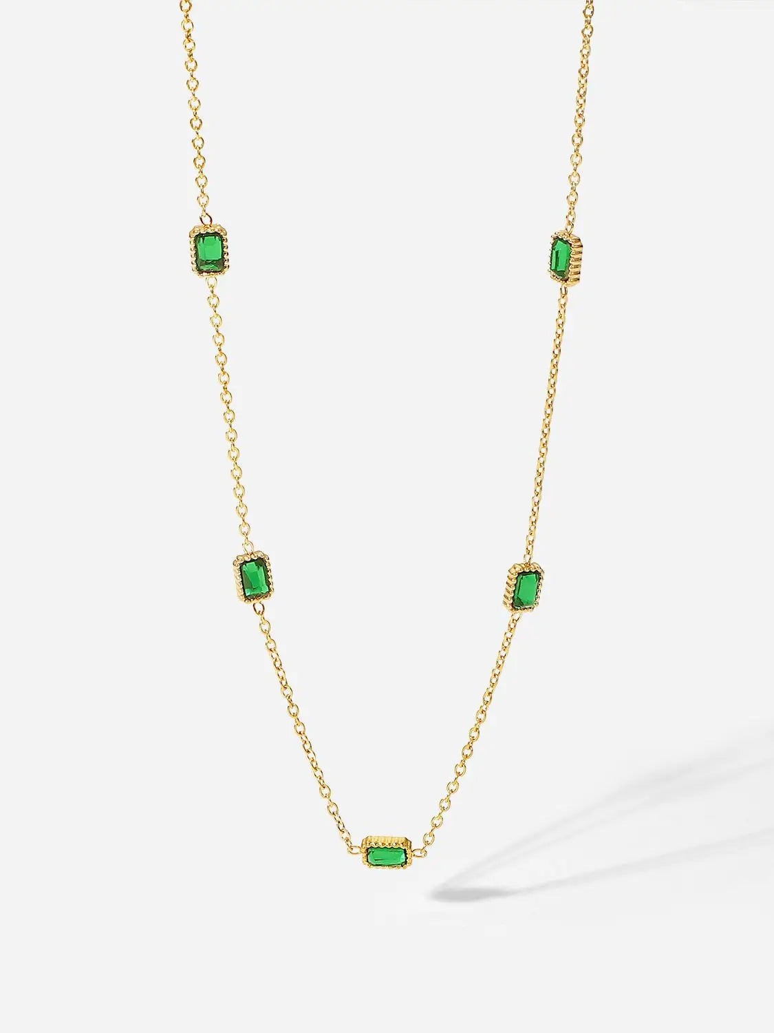 Uworld Dainty 14k Gold Plated Jewelry Green Cubic Zirconia Necklace Stainless Steel Rectangle Choker Necklace for Women