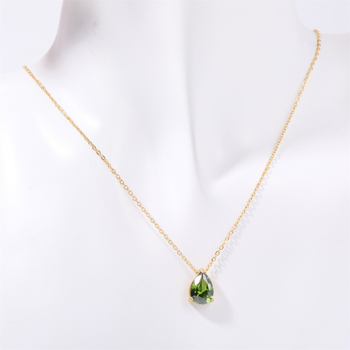 Pear-shaped Water Drop Zircon Birthstones Necklace Vacuum Plating 18K Real Gold Necklace In Furnace